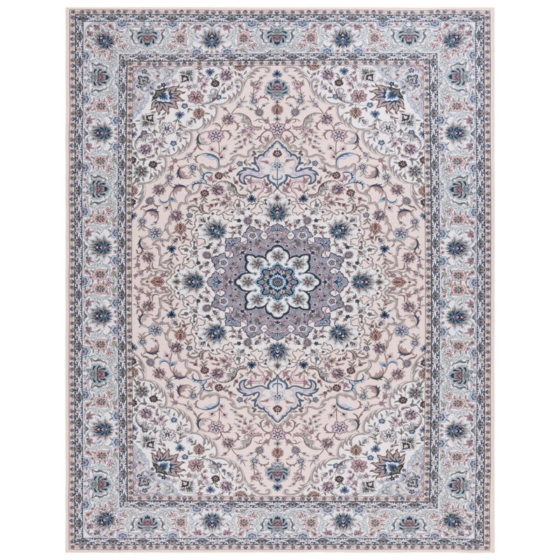 Tucson Secret Garden Washable Non-Slip Area Rug in Beige & Light Blue, Rectangle 244 x 305 cm