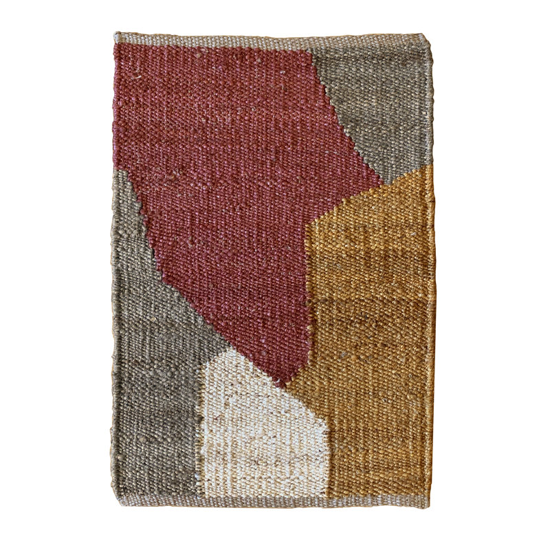 Abstract Flatweave Rectangle 6' x 9' Hemp Area Rug in Brown/Yellow/Pink