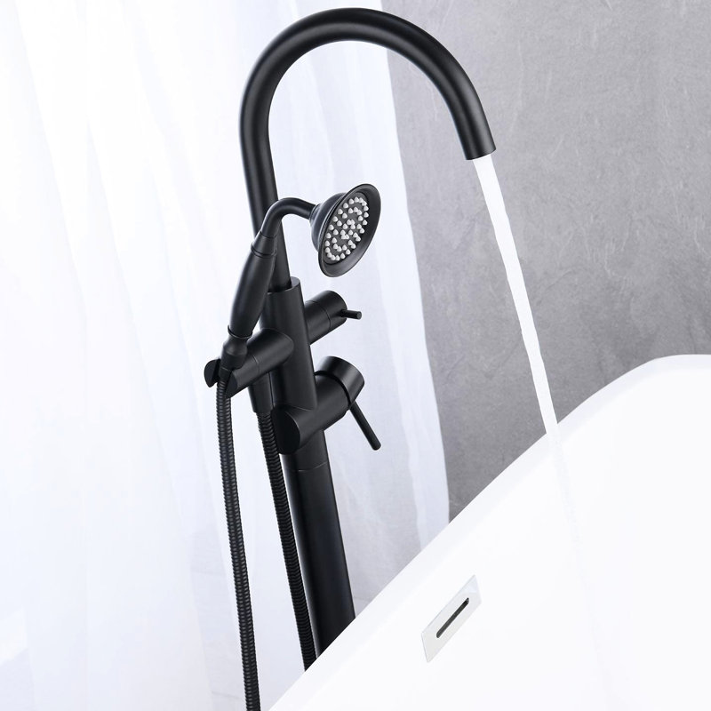 Robinet de baignoire autoportant avec finition noire matte - Grande flexibilité avec douchette à main de 59 po pour le bain dans des options polyvalentes à main