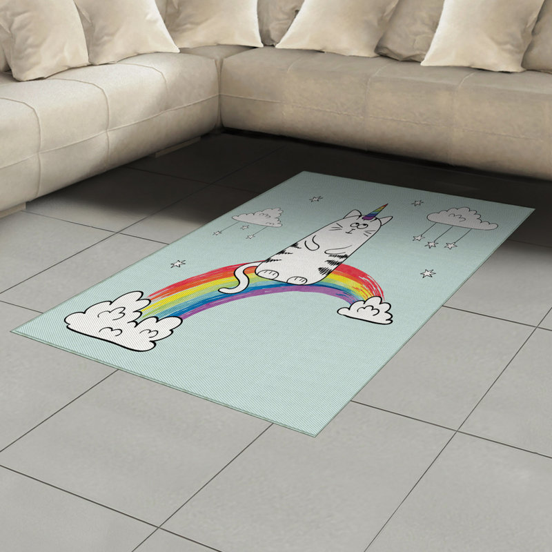 Fontenot Unicorn Cat High Density Long Fiber Poly Threads Decorative Area Rug Carpet, Rectangle 4' x 5'8"