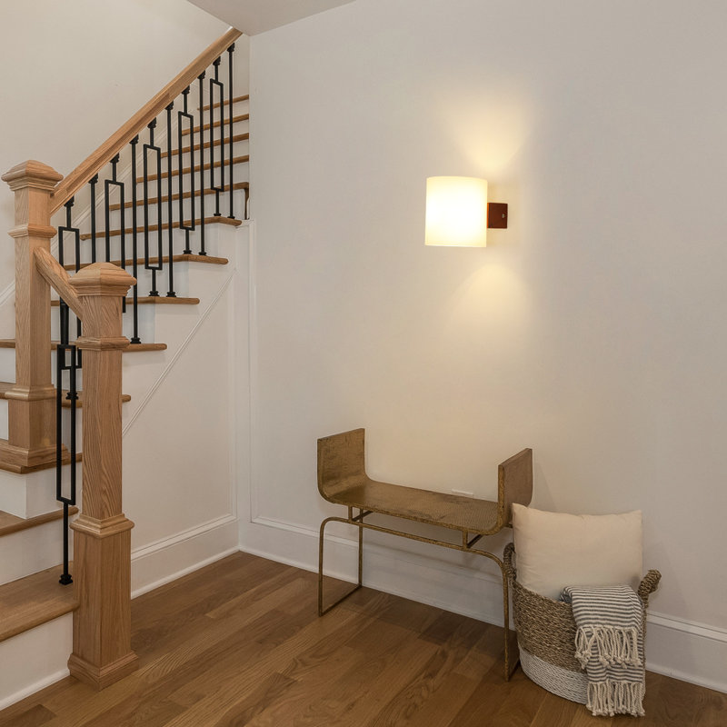 Wooden Base Glass Cylinder Flush Mounted Sconce, Walnut