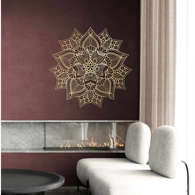 Metal Mandala Abstract Wall Hanging Décor, Creative Floral Metal Wall Art Home Decoration, Shiny Gold, 38" H x 38" W x 0.5" D