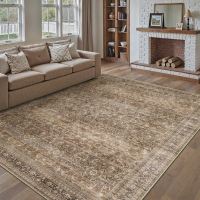 Machine Washable Vintage Floral Area Rug With Non-Slip Rubber Backing
