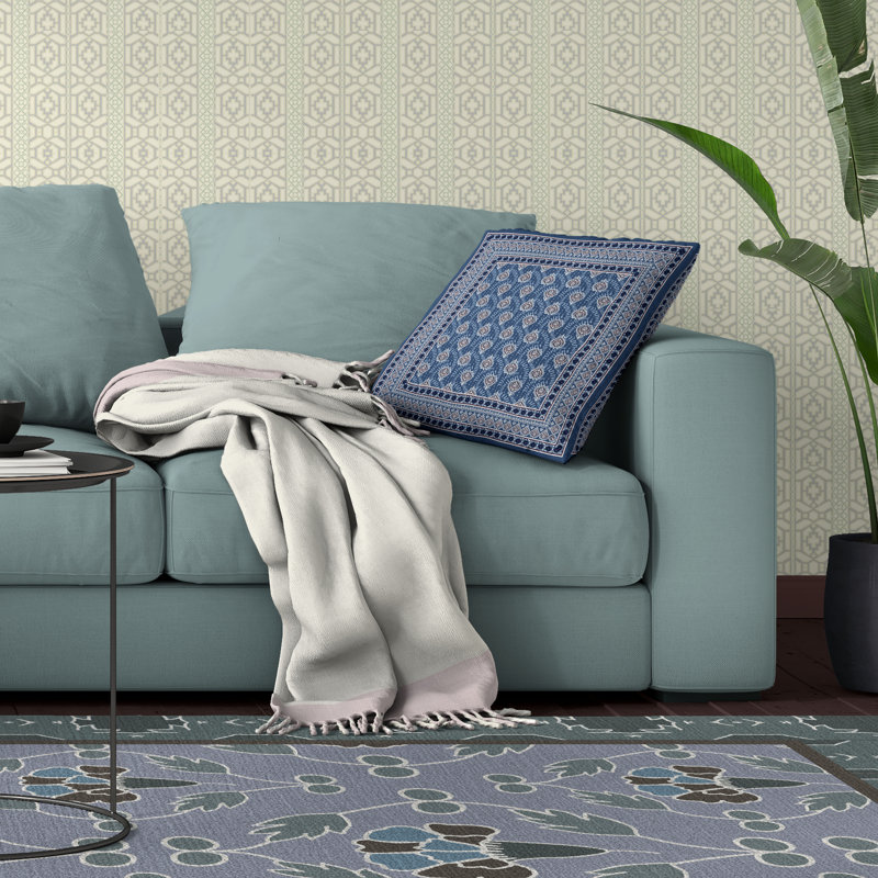 Coussin Kashmiri, H 20 po x l 20 po, Bleu