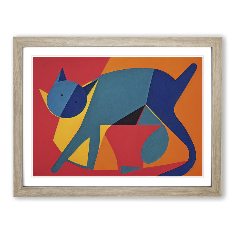 Abstract Cat Vol.1 - Framed Print, 46cm H x 64cm W x 2cm D, Oak