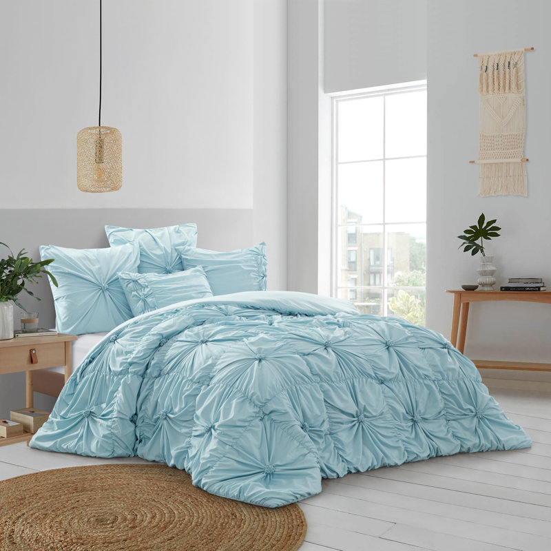 Ensemble d'édredon en duvet bleu 180 fils, Très grand lit
