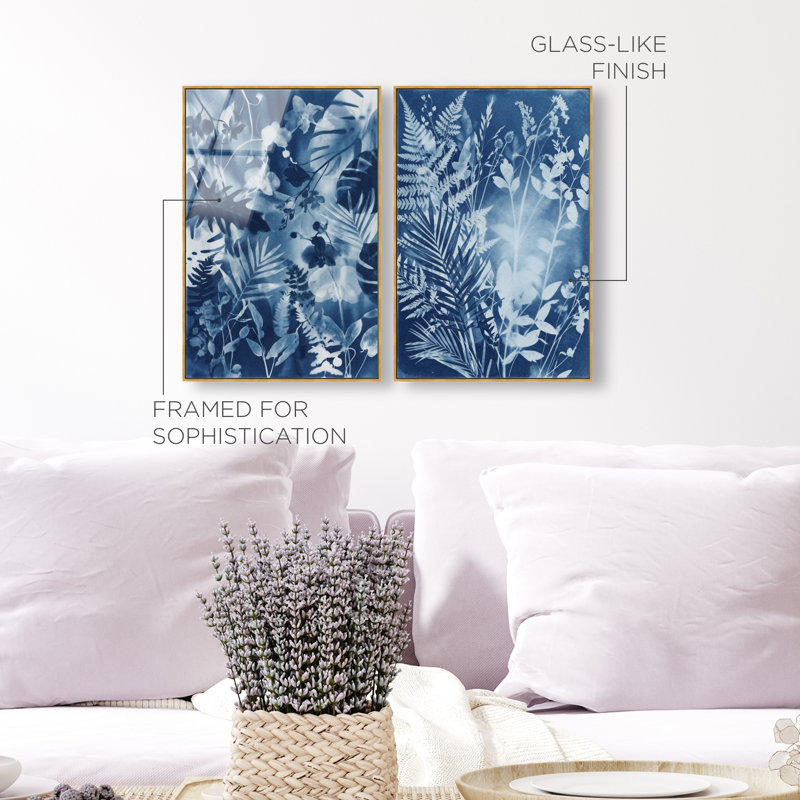 Blue Folliage Set High-Gloss Frameless Acrylic Glass Wall Art Floral & Botanical Print by Oliver Gal, Ready to Hang, 10 x 15