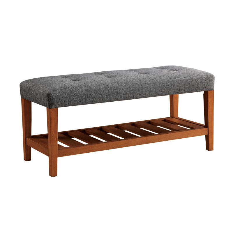 Banc en tissu et finition chêne Charla, Gris