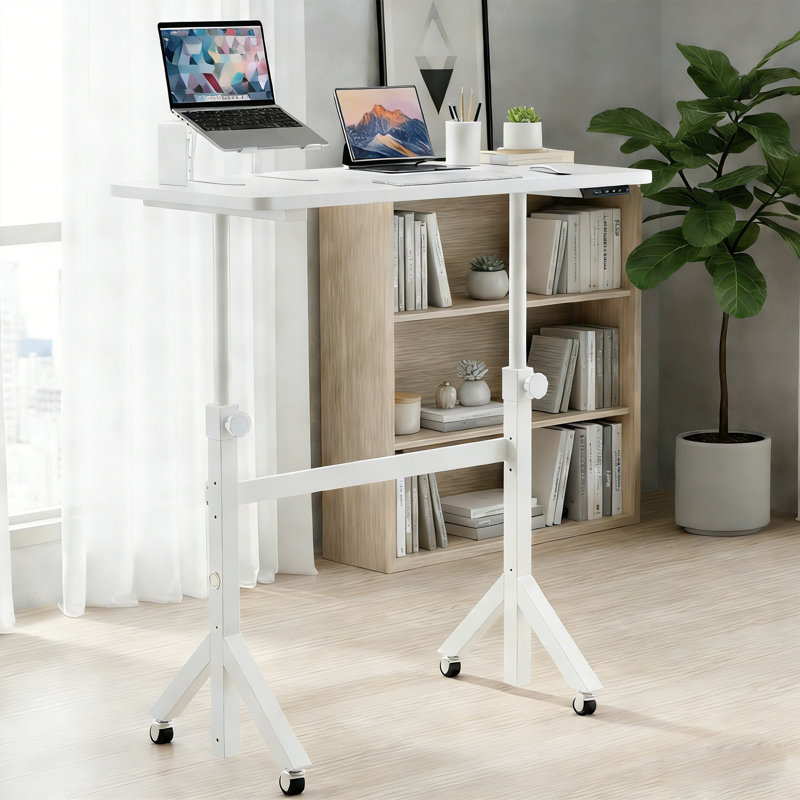 Mobile Adjustable Height Laptop Standing Desk – Portable Computer Desk With Lockable Wheels, 6 Height Settings, Triangular Leg Design, Perfect For Walking Pad