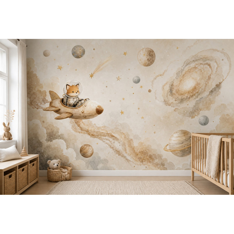 Papier peint Fox Astronaute Fusée Espace Murale, 140"x108", Textured Non-Pasted