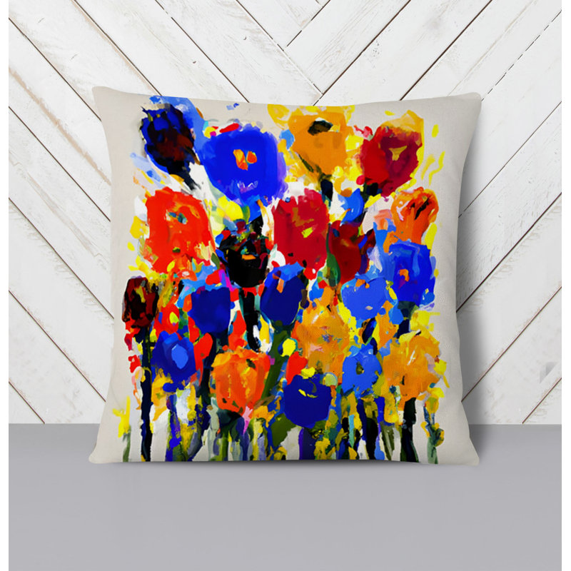 Throw Pillow With Insert, Multi Floral/Abstract 8, 18"H x 18"W
