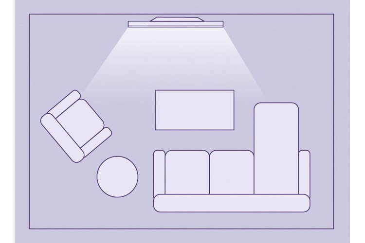 small living room layout with an three seat sectional and accent chair facing a wall-mounted TV