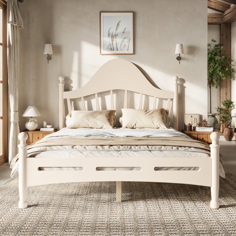 Base de lit pour enfant pleine grandeur Willow avec tête de lit courbée et support à lattes, Beige