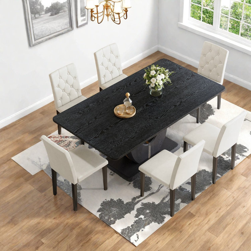 Élégants ensembles de table de salle à manger 6 pièces en bois aggloméré noir moderne pour la cuisine et la salle à manger