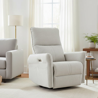 Classic Power Upholstered Recliner Chair with Glider Rocking Swivel Base and USB Ports by Latitude Run