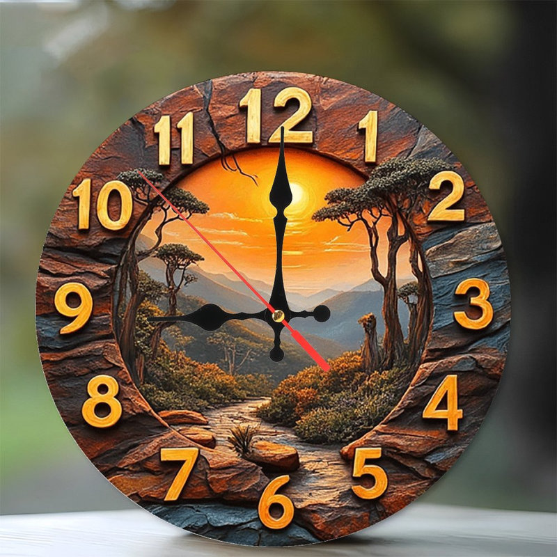 Sunset Landscape Wall Clock Stone Design Home Decor