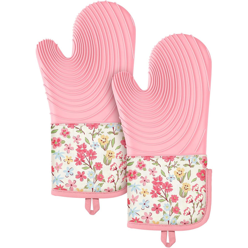 Ensemble de 2 longues maniques longues en silicone à motif floral rose et vert