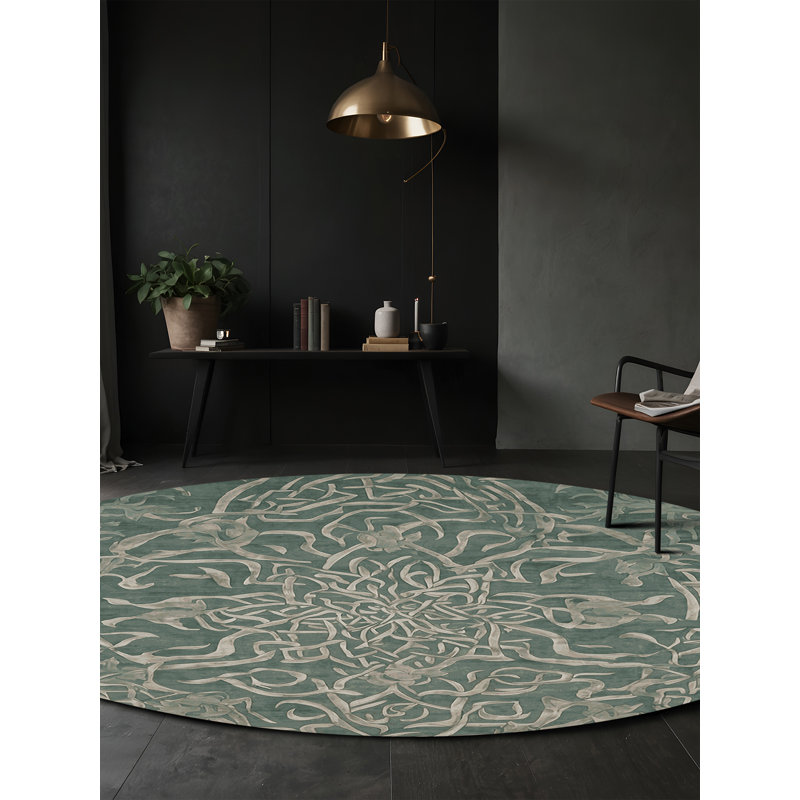 Machine Washable Gray Area Rug, Round 6'