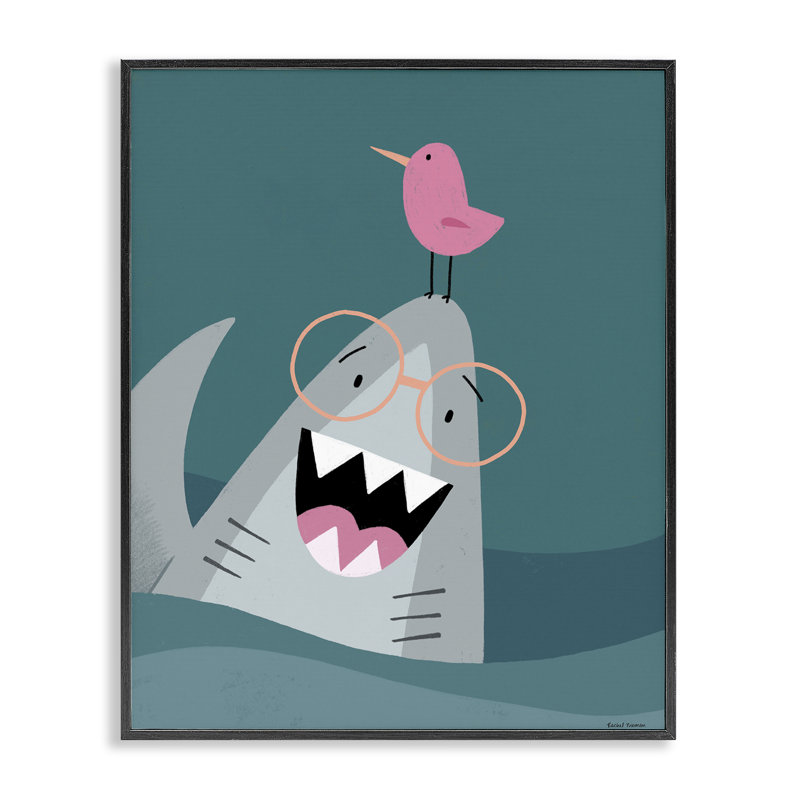 The Friendliest Shark Framed Giclee, design by Rachel Nieman, 30" H x 24" W, Midnight Black Framed Giclee