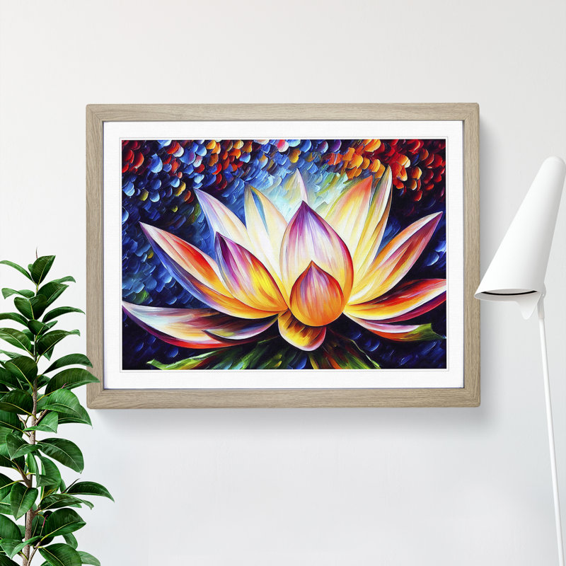 XH1022-6661X Painted Lotus Flower Vol.3 - Single Picture Frame Painting, 25cm H x 34cm W x 2cm D, Oak Framed