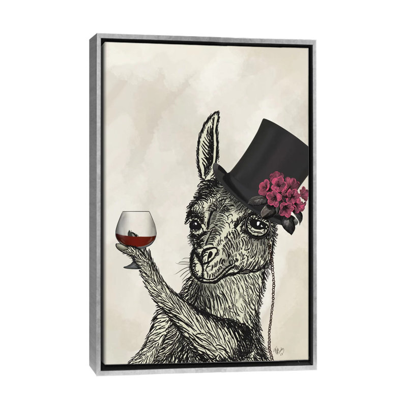 «Llama Lush II» par Fab Funky - impression d'art graphique, Toile avec cadre argenté, Aucun mat, H 26 po x l 18 po x 1,5 po