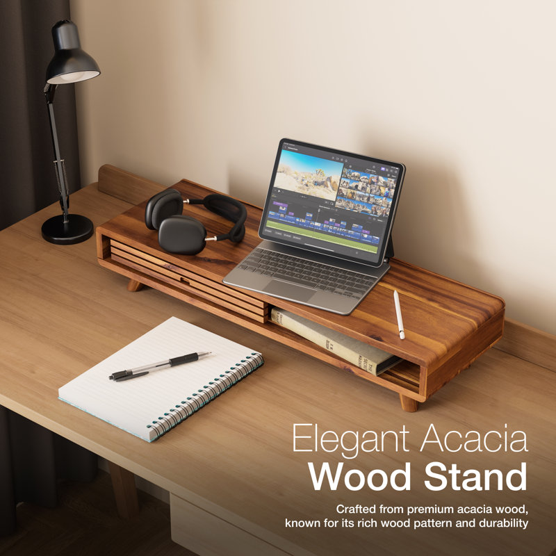 Corrigan Studio® Acacia Wood Monitor Stand with Sliding Door - Wooden ...
