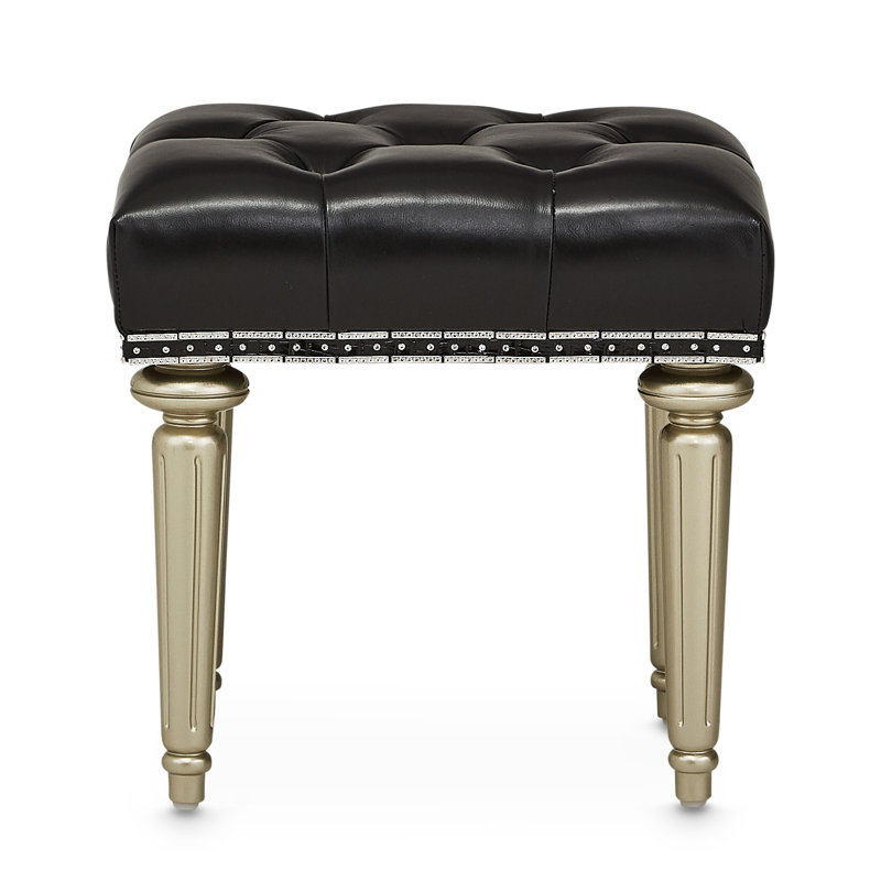Hollywood Swank Leather Vanity Stool, Platinum Gold/Black
