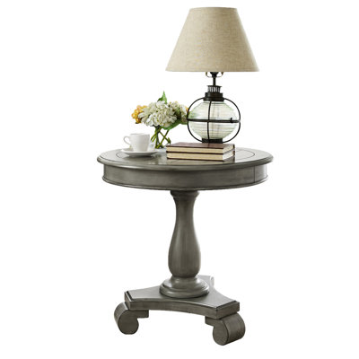 Table d'appoint grise ronde sur piédestal - H 26,5 po, extrémité en bois élégante de 26 po de diamètre, pratique