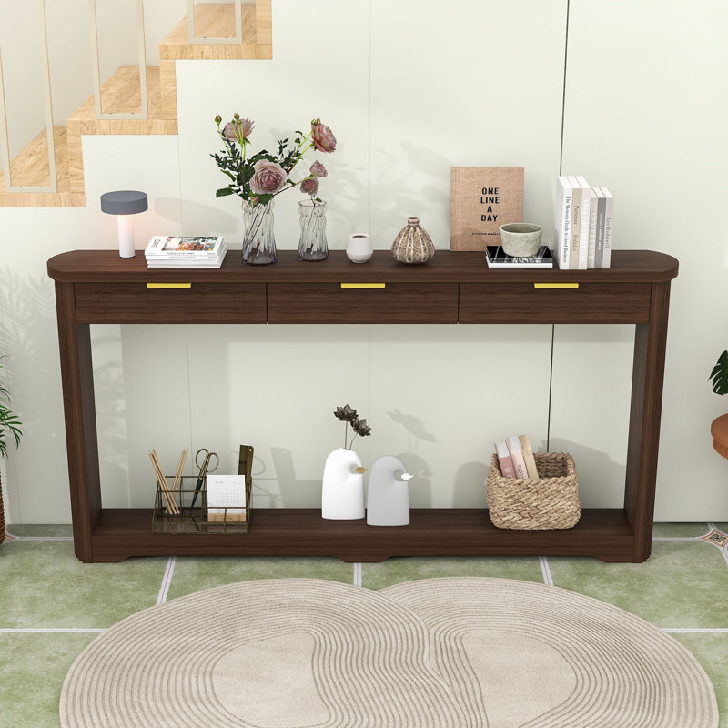 Table de rangement en bois avec 3 tiroirs, Noyer