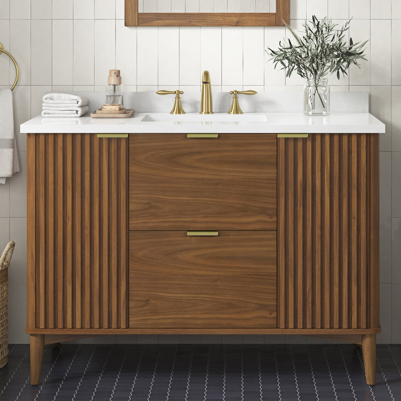 Meuble-lavabo autoportant 48 po Leileen, Brun, Or brossé