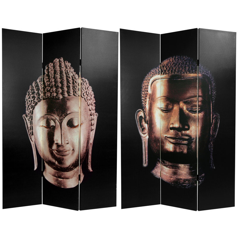 Buddha Art Canvas Folding Room Divider, Black
