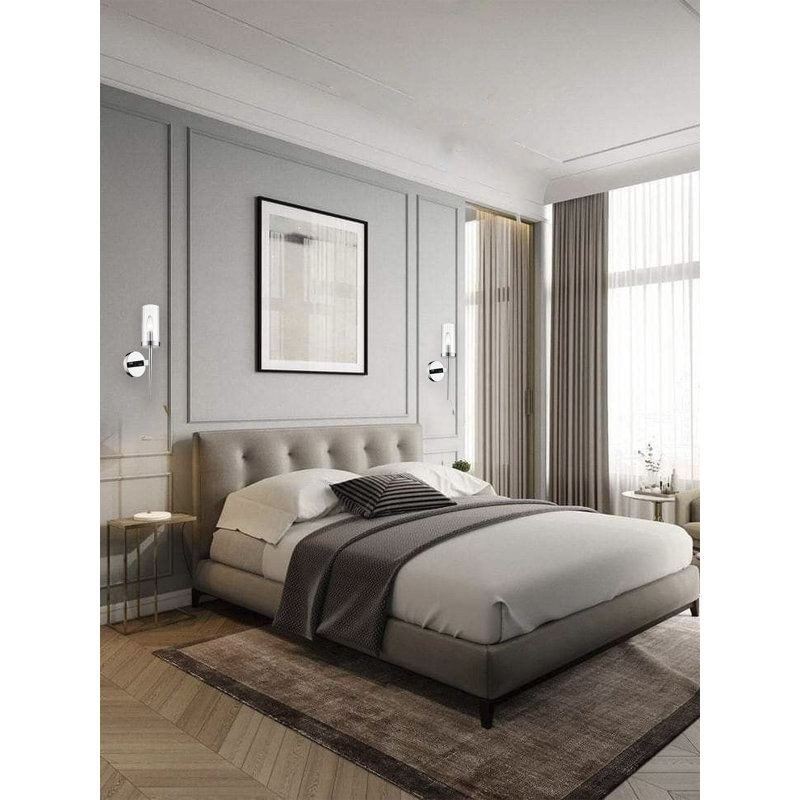 Modern 1 Light Glass Shade Wall Sconce, Chrome, 15.75" H x 4.72" W x 5.9" D