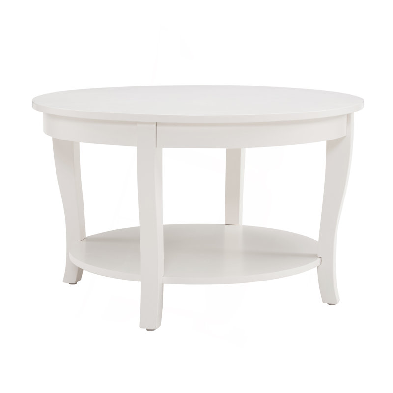 Round Coffee Table with Lower Shelf, 30 inch Wood Accent Table with Open Storage for Living Room, Bedroom, Apartment, White