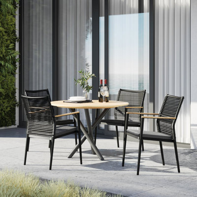 Petra 4 Seat Round Teak Dining Set in Graphite