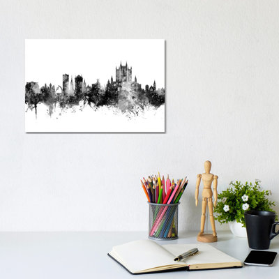 Lincoln, England Skyline In Black And White by Michael Tompsett - Wrapped Canvas Gallery-Wrapped Canvas Giclée
