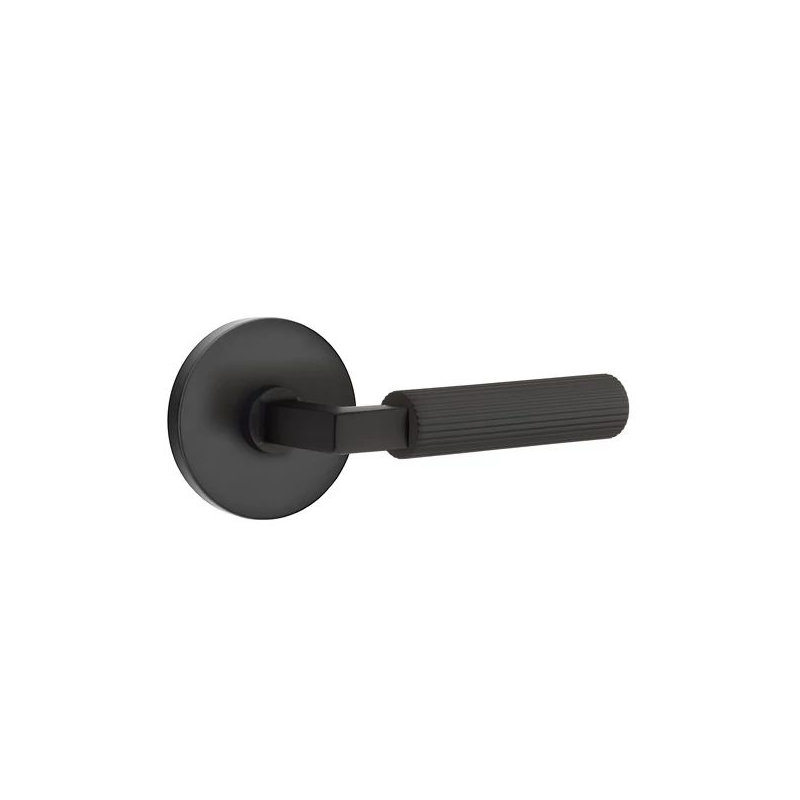Emtek Select Privacy Interior Mortise w/ Disk Rosette & L-Square Stem, Straight Knurled Lever, Right, Flat Black