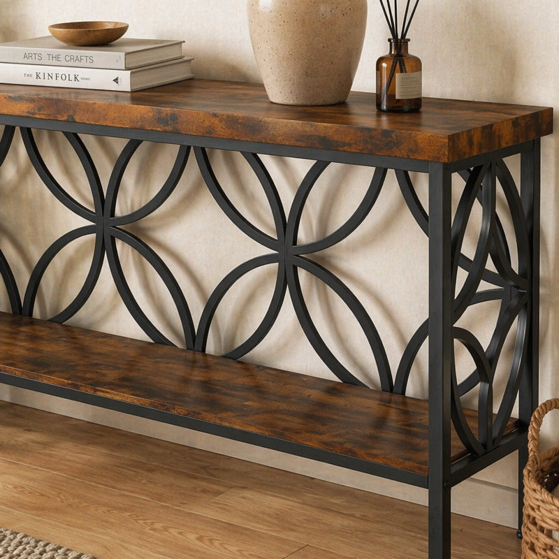 Table basse, canapé industriel, console 2 niveaux, Black,Brown / Black,Rustic Brown, Noir, brun, Noir, brun rustique