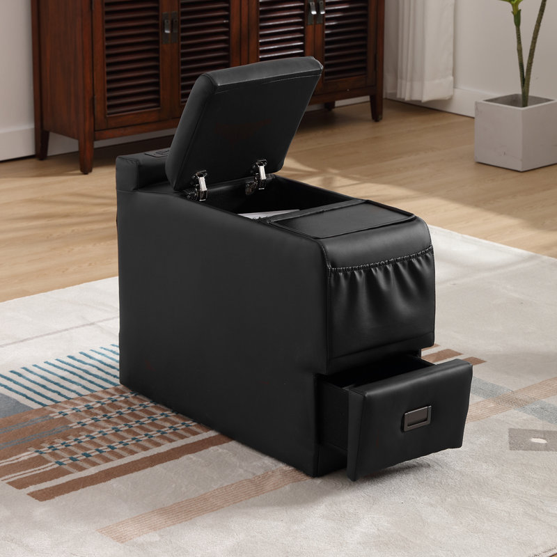 End Table with Storage and Built-In Outlets, Black