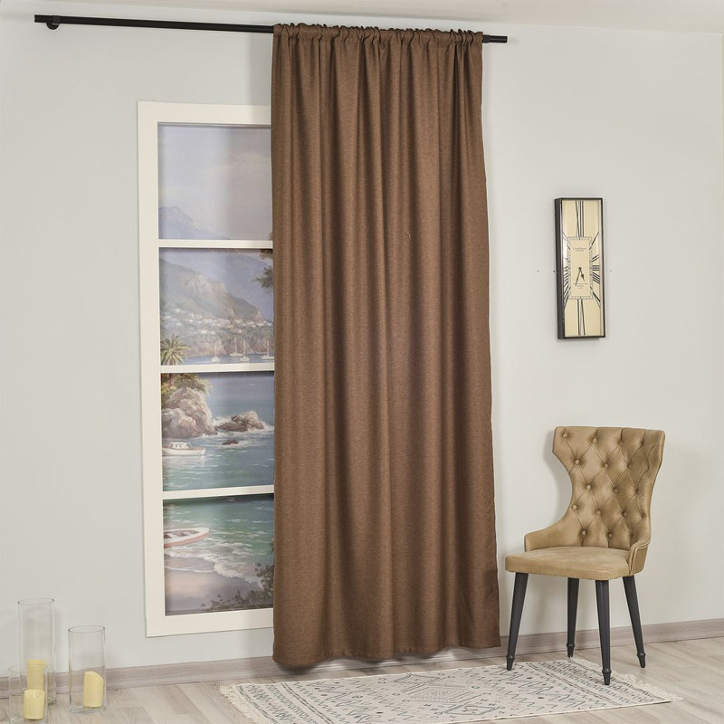 Extra Long & Extra Wide Faux Linen Decorative Curtain Single Panel, 140cm Width x 295cm Drop, Mink