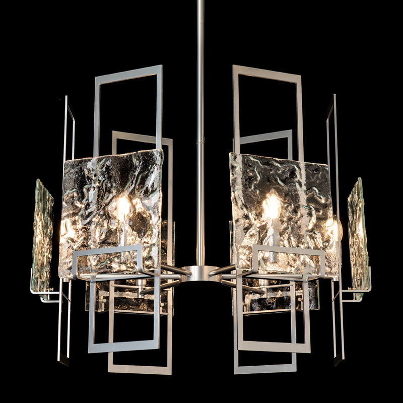 Geo Pendant - 6-Light - Vintage Platinum - Frosted Glass, Clear Glass, Sterling