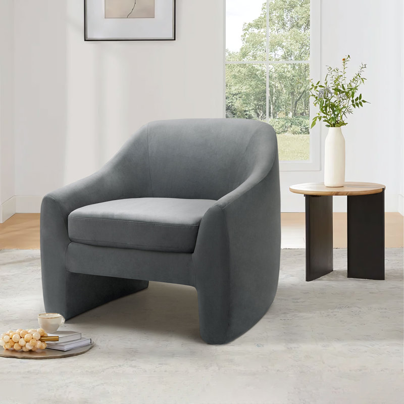 Esly Upholstered Barrel Chair, Dark Gray Velvet