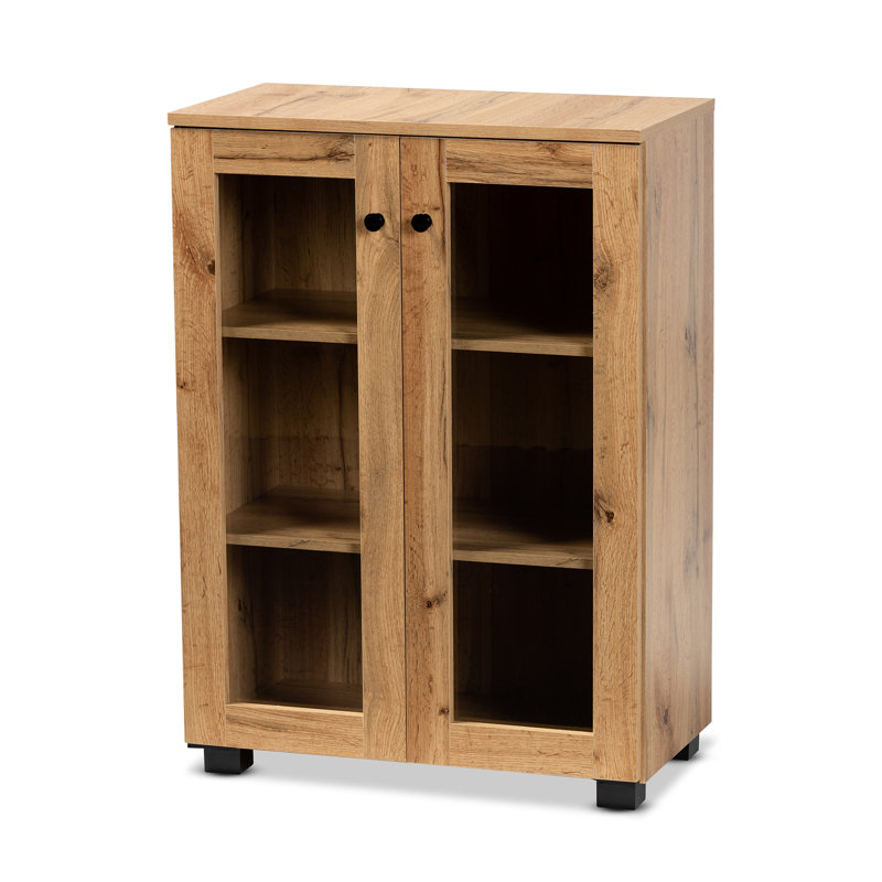 Gunwald Storage Accent Cabinet With Glass Doors in Oak Finish, 32.85'' H X 23.45'' W X 12.45'' D