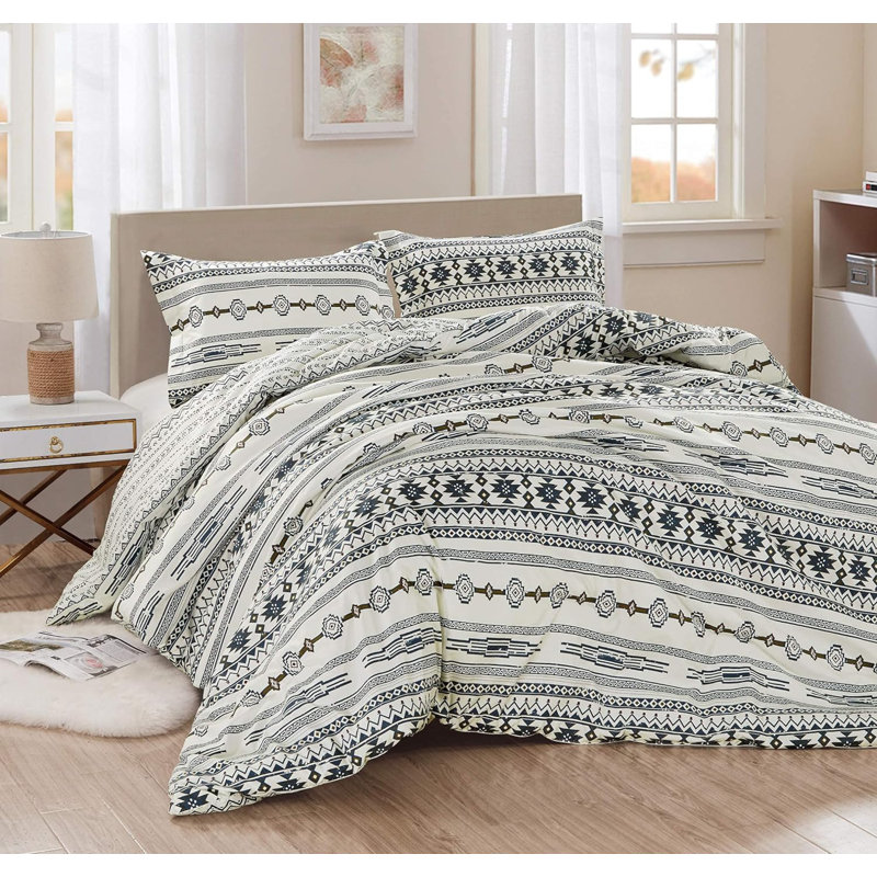 Ivory Twin Southwestern Geometric Microfiber Reversible Comforter Set