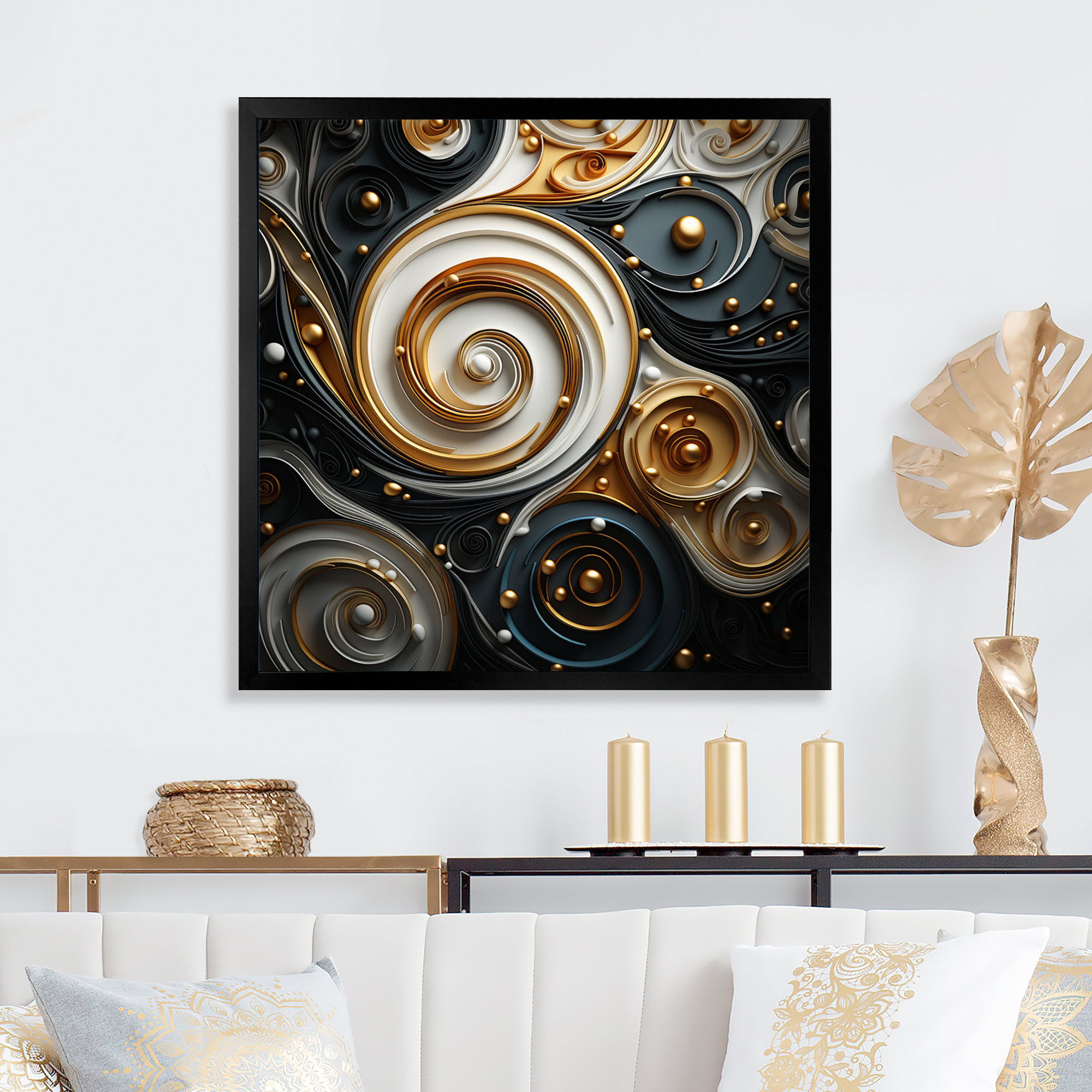 Ebern Designs Abstract Liquid Gold And Black Spiral Swirls - Abstract ...
