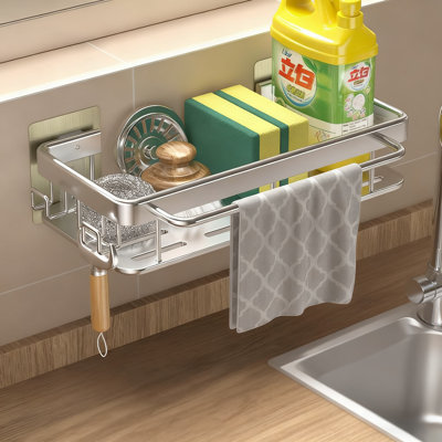 Two-Piece Set, Over Sink Dish Drying Rack With Sponge Holder And Storage Basket, Kitchen Sink Organizer For Sponges, Brushes, Soap Bottles And Utensils