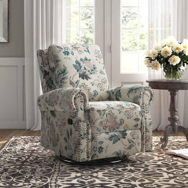 Antasia 34'' W Rocking Swivel Nursery Recliner, Teal Graphic Print