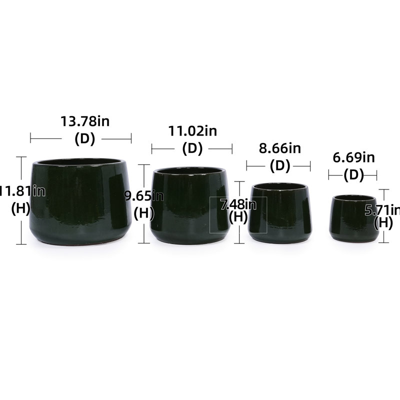 4 Pieces Ceramic Flowerpot In Antique , All - Weather With Built In Drainage For Root Growth, Modern Design Various Settings, 14.04" L X W 12.04" H, 35.94 Lbs Glossy Finish Piece Planter, And Frost
