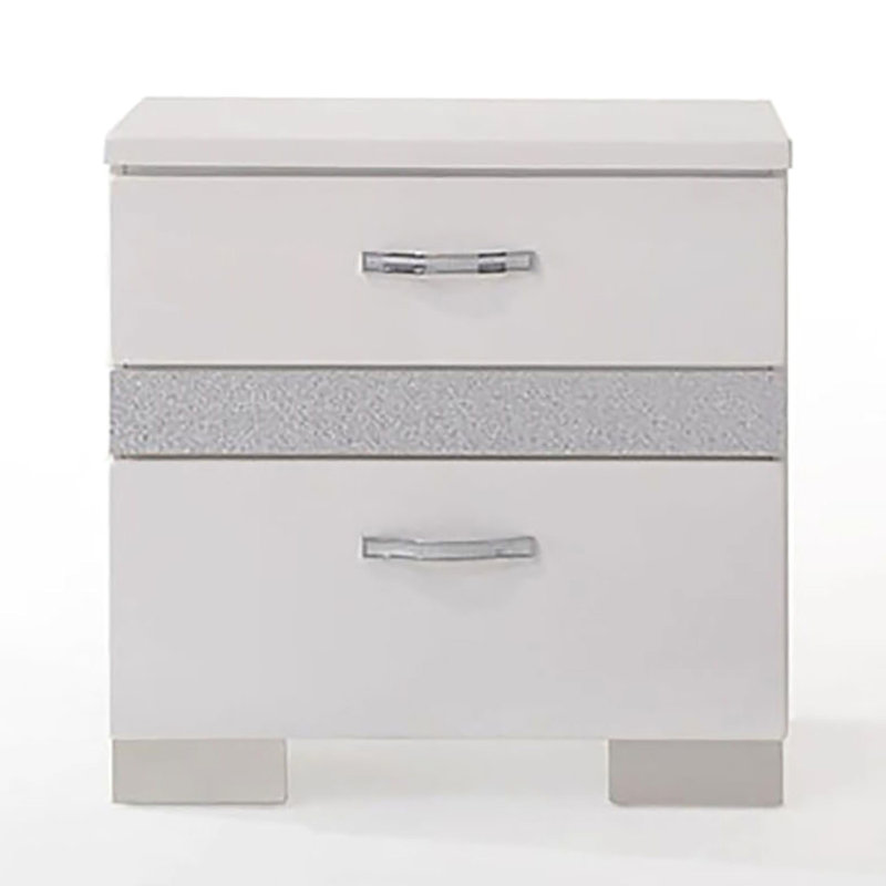 Table de chevet 3 blanc brillant pour chambre à coucher - doublé de feutre, accessoire de rangement moderne avec doublure