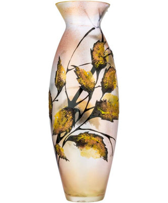 Victoria Bella 20" Decorative Vase, Abstract Beige Leaf, European Glass with a Handmade Unique Pattern