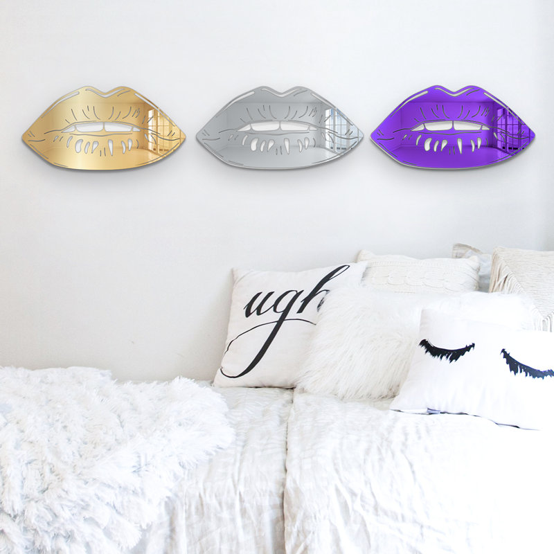 Lips Mirror Wall Decor, 14" H x 26" W x 1" D, Silver/Gold/Purple